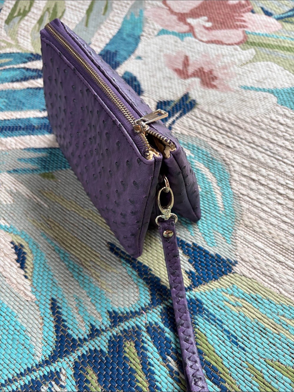Compact Purple Ostrich-Texture Crossbody Bag - Picture 4 of 11